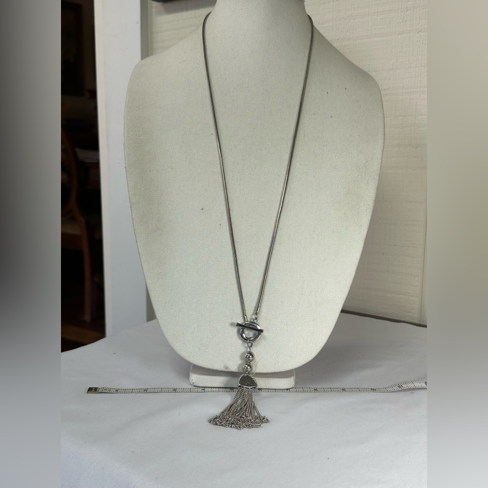 Long silvertone tassel necklace - Picture 5 of 5